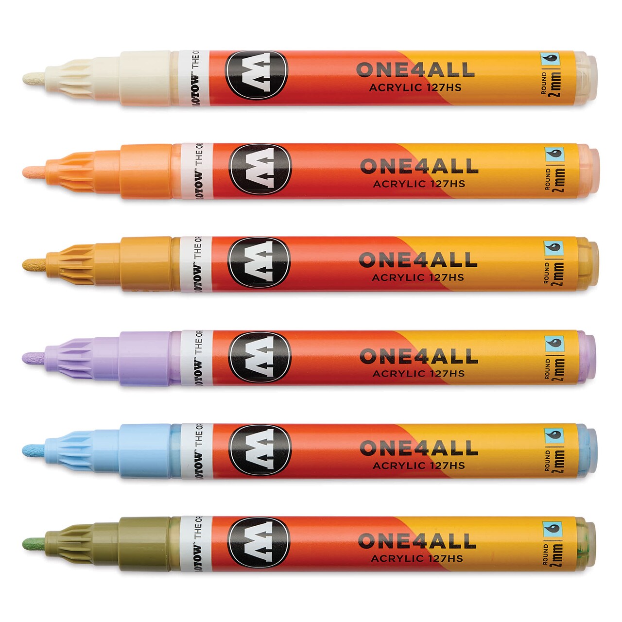 Molotow One4All Acrylic Markers - Set of 6, Pastel Modern Colors, 2 mm